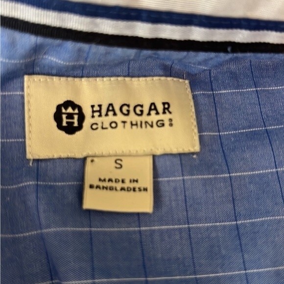 Haggar Blue Plaid Short Sleeve Casual Button Front Dress Shirt Size Small - Picture 6 of 8
